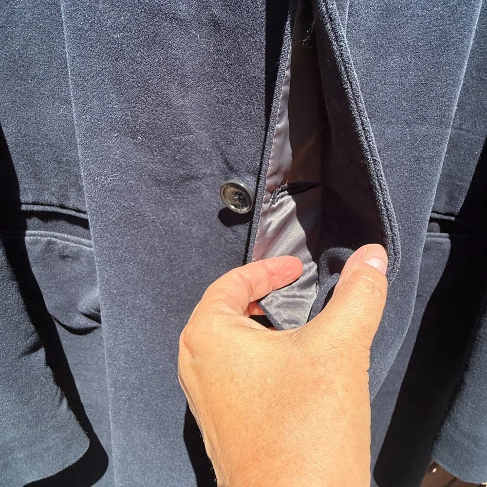Vintage Banana Republic Men's Navy Button-Down Chestfield Coat